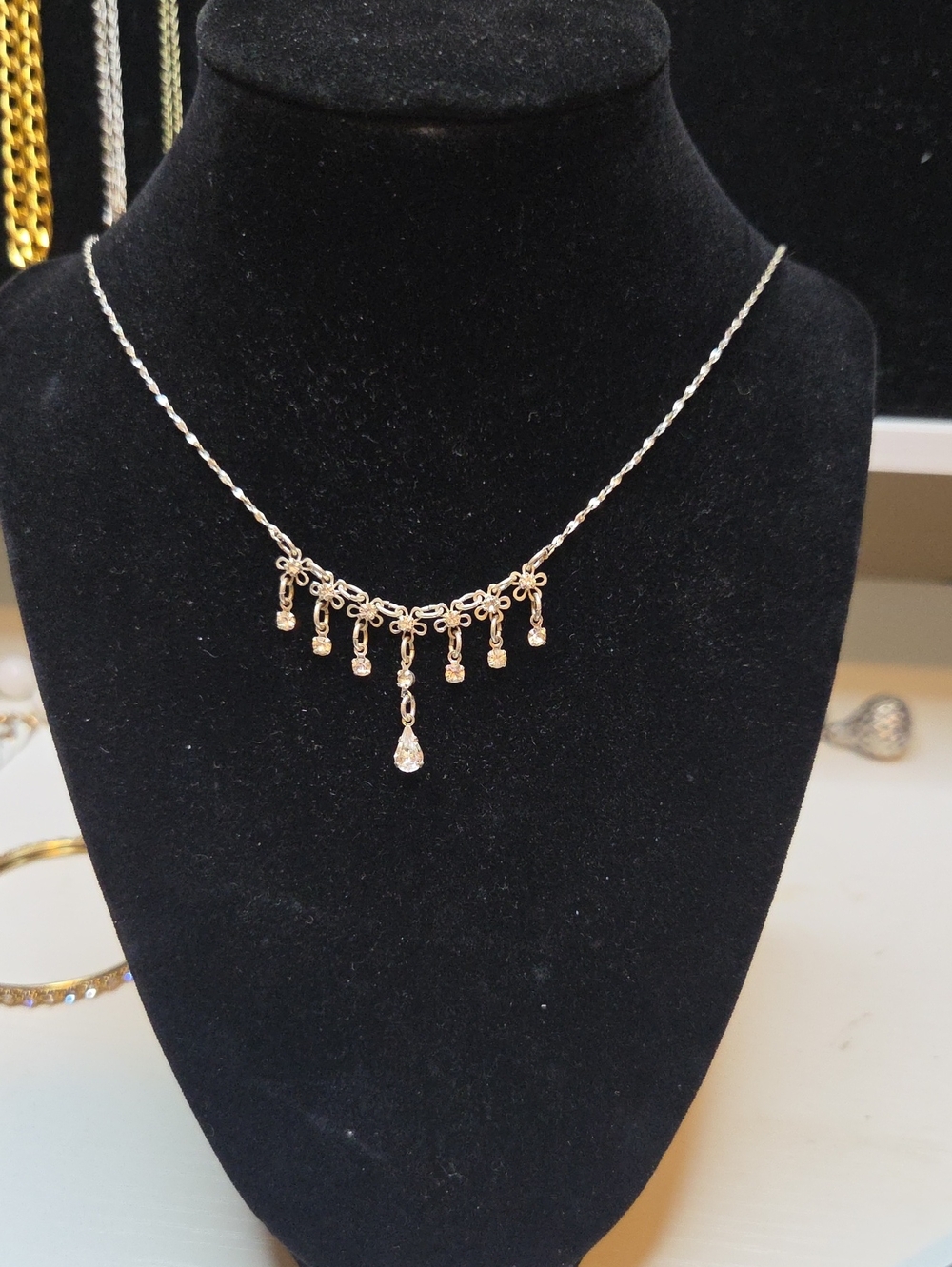 Avon Silver Tone Necklace with Clear Crystal Fringe